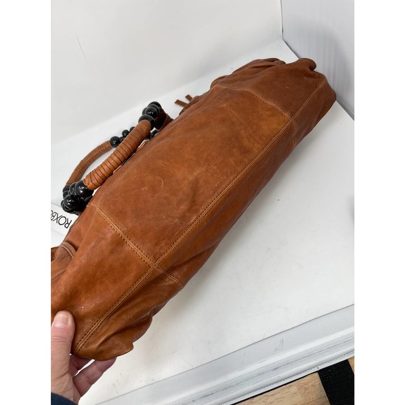 NEW NWT Roxbury Caramel Brown Distressed Leather Satchel Handbag Beads Handle - Picture 8 of 16